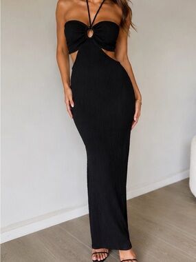 FORE Black Cutout Halter Maxi Dress Medium